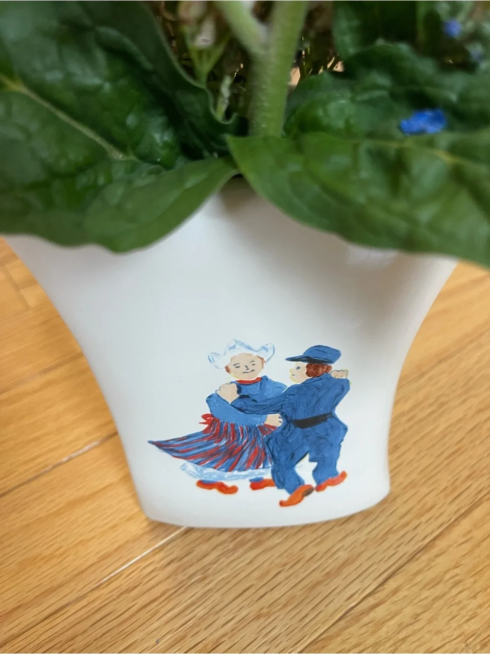 Dutch Holland America Ceramic Vase with Blue/Red Clog Dancers 5 1/2” x 4 1/2”